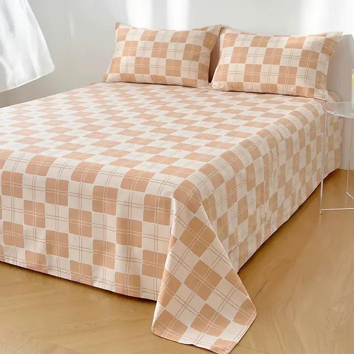 Drap plat 100 % coton à motif écossais pour lit double
