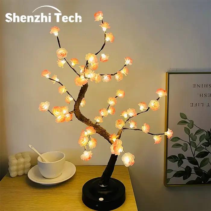 Lampe de Table en Forme d'Arbre à LED Rose