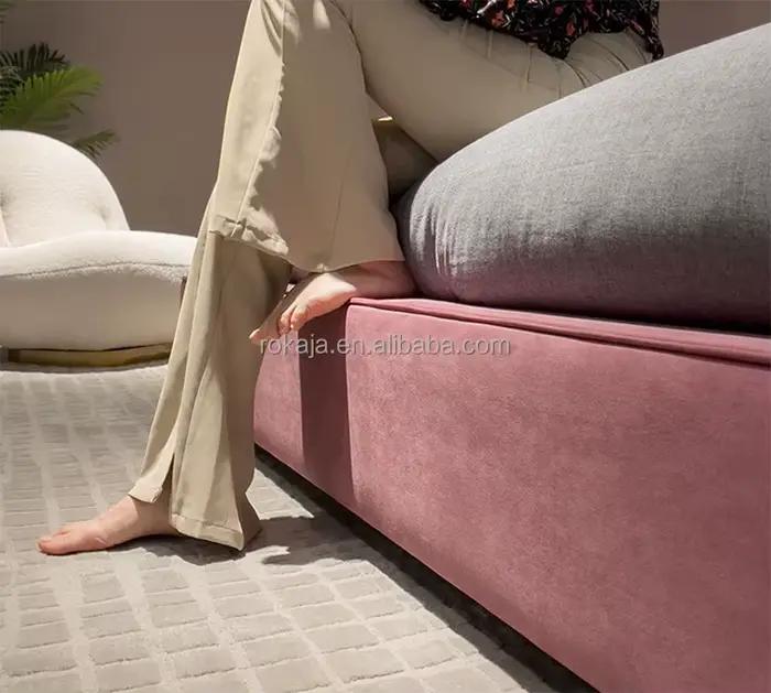 Lit de luxe en tissu mat avec dossier rembourré en éponge mobile