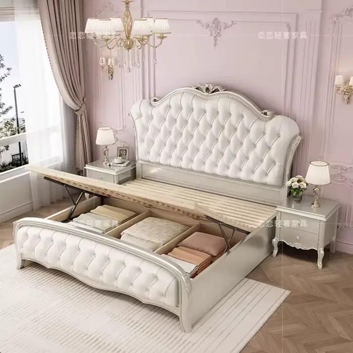 Lit de chambre pour filles avec support de pieds en bois