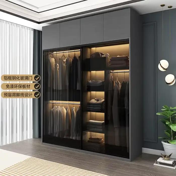 Armoire de chambre à coucher avec porte coulissante en verre