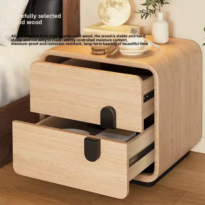 Table de chevet en bois massif avec 2 armoires de rangement