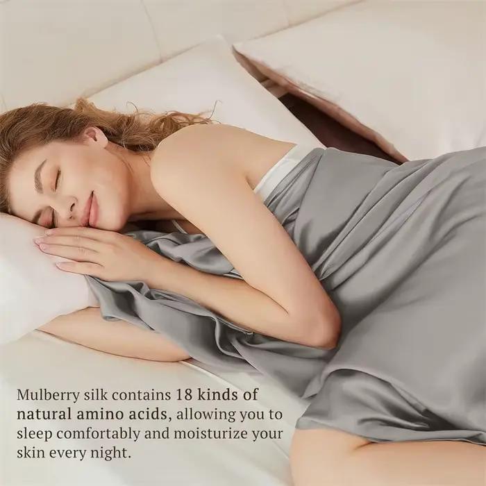 Drap plat en soie de mûrier naturelle 1 pièce, couleur unie, drap de lit haut de gamme, linge de lit lisse, tailles simple, double, queen, king, doux