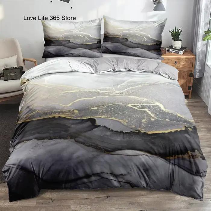 Ensemble de housse de couette classique en marbre 3D