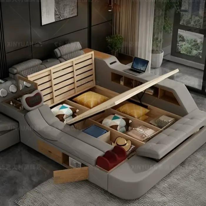 Lit de Luxe Futuriste Italien Français – Cadres de Lit Économiques en Promotion – Lit Double Gain de Place – Ensemble Complet de Meubles de Chambre