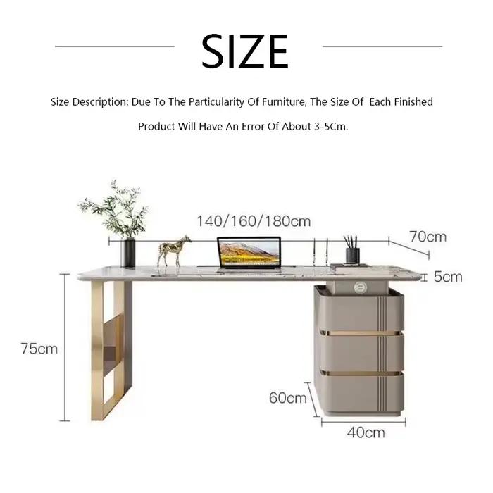 Bureau beige moderne à 3 tiroirs, bureau à domicile en bois, double socle