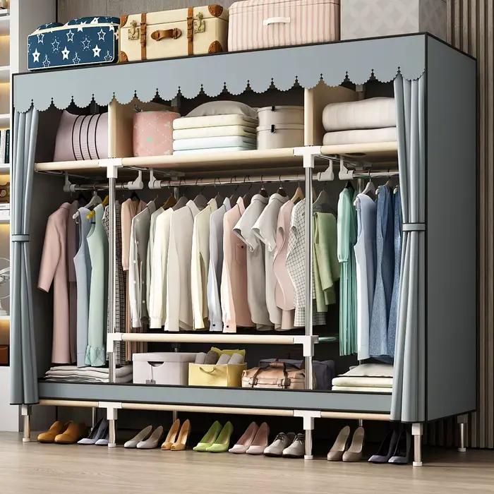 Rangement non tissé à double tige imperméable : armoire en tissu durable et minimaliste avec un large espace et une haute praticité