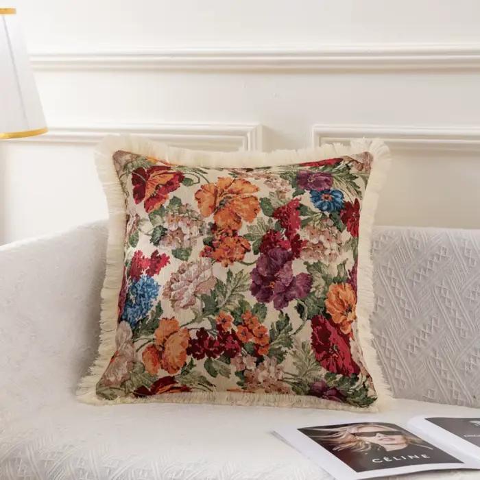 Oreiller Floral Vintage en coton et lin