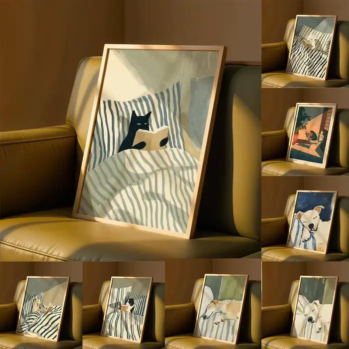 Peinture décorative pour lit à rayures avec animaux amusants