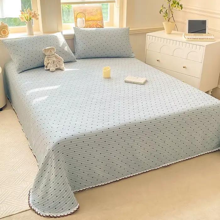 Nouvelle Arrivée 2026 – Drap de Lit en Tissu Crêpe avec Bordure en Dentelle – Conception Triple Couche