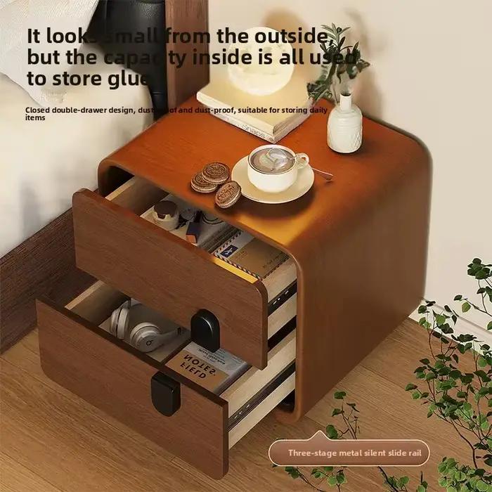 Table de chevet en bois massif avec 2 armoires de rangement