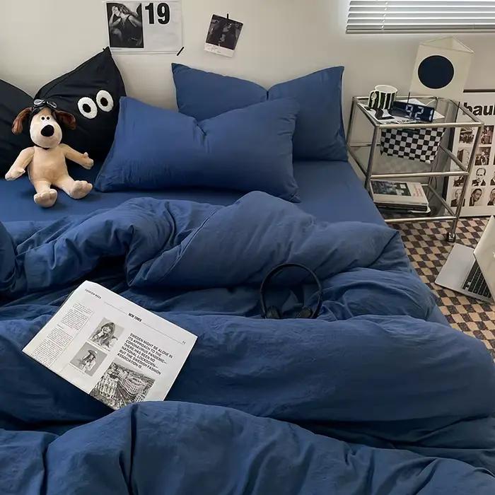 1 housse de couette bleue 150x200 en coton lavé