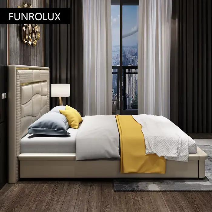 Lit double en cuir de style moderne minimaliste