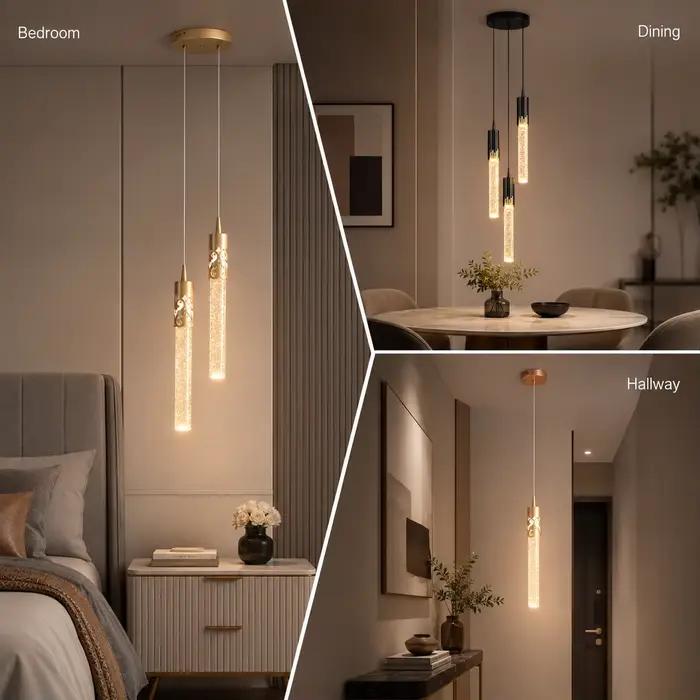 Suspension LED moderne en cristal noir et or