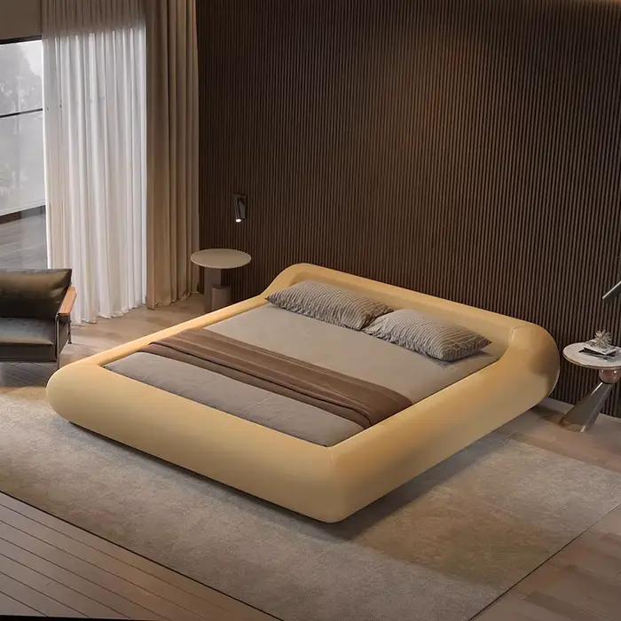 Cadre de lit Queen Size blanc avec tête de lit minimaliste