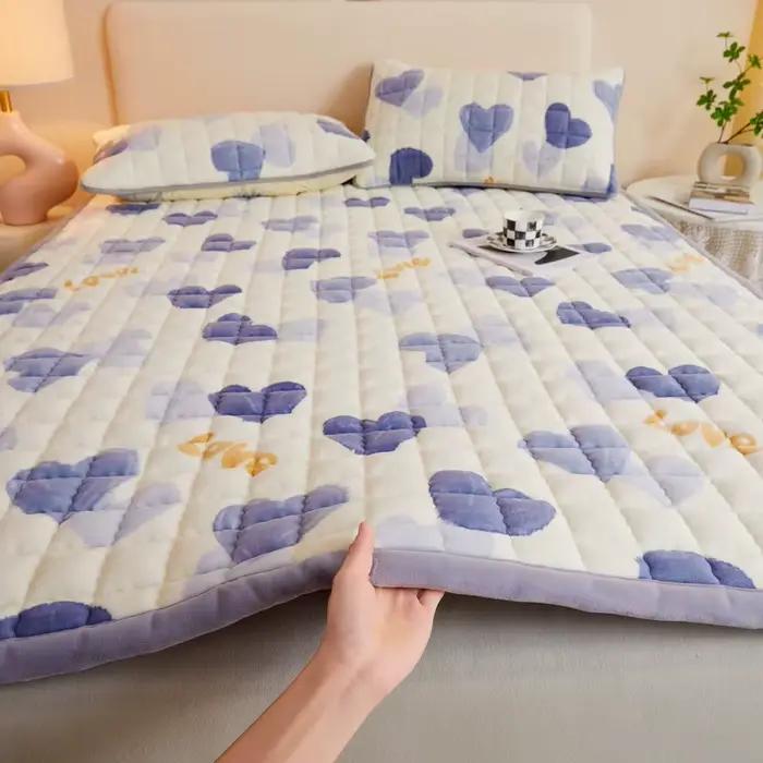 Surmatelas épais en velours de lait doux, couvre-lit, coussin de protection, couvertures chaudes, hiver