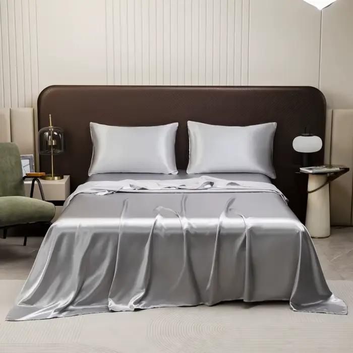 Drap de lit plat en Satin de couleur Pure