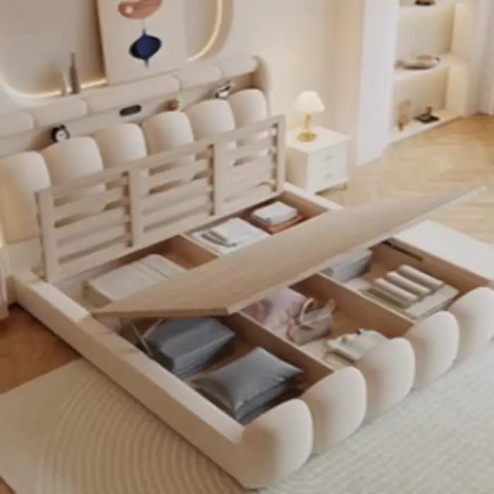 Rangement luxe filles lit crème moderne nordique Double princesse lit Queen Size Cama De Lujo Para dortoir maison accessoires