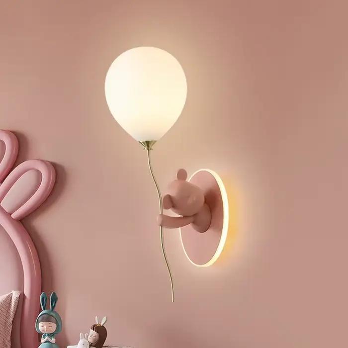 Lampes murales ours ballon rose lampe de chambre d'enfant mignonne moderne chaude