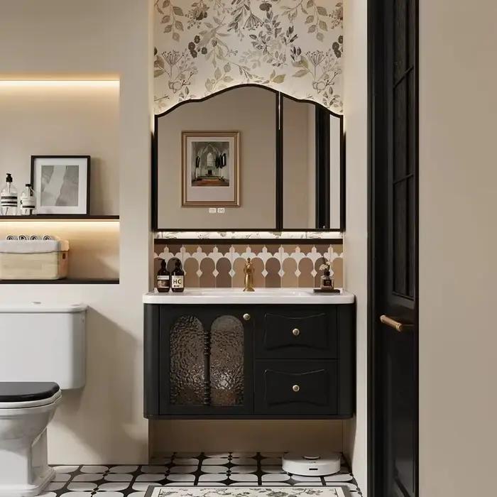 Armoire de salle de bain Vintage en bois massif