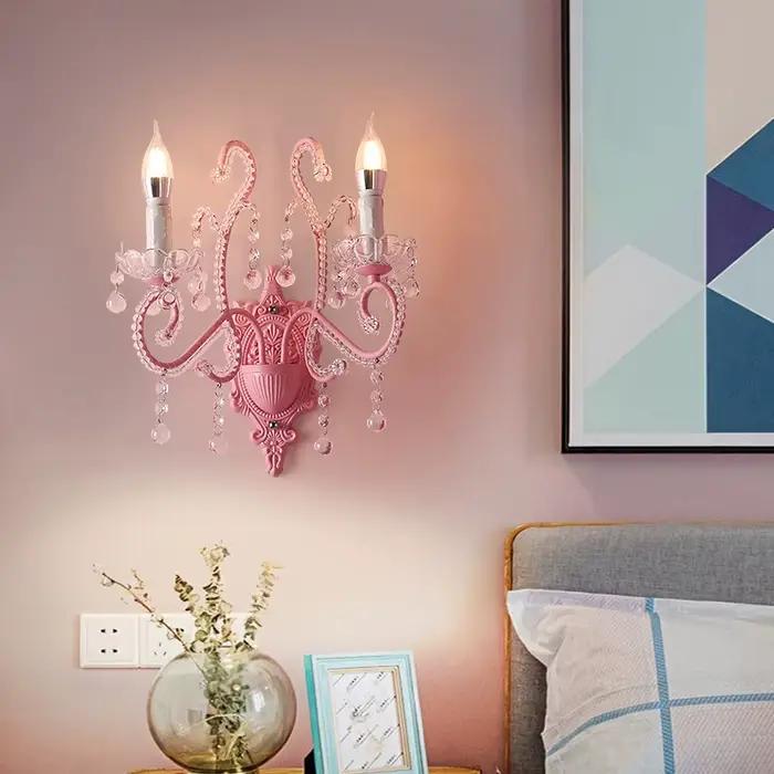 Lampes murales en cristal rose chambre de princesse fille chambre lampe de chevet chaud romantique salon chambre d'enfants décor appliques murales