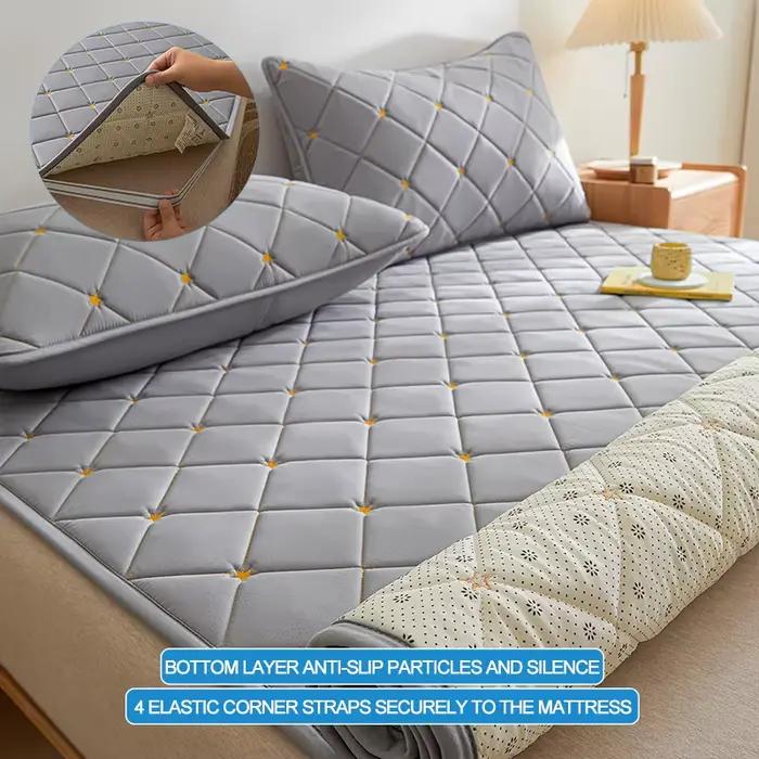 Housse de matelas matelassée de luxe – Souche supérieure brodée 100 % coton
