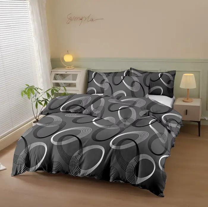 Parure de lit imprimée trois pièces (2 taies d'oreiller + 1 housse de couette) en fibre de polyester