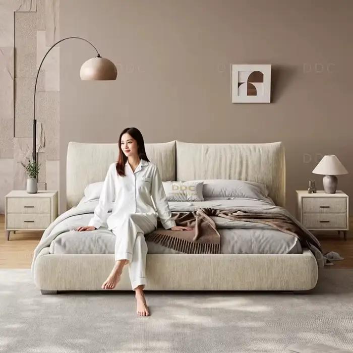 Lit double en tissu chenille pour chambre à coucher