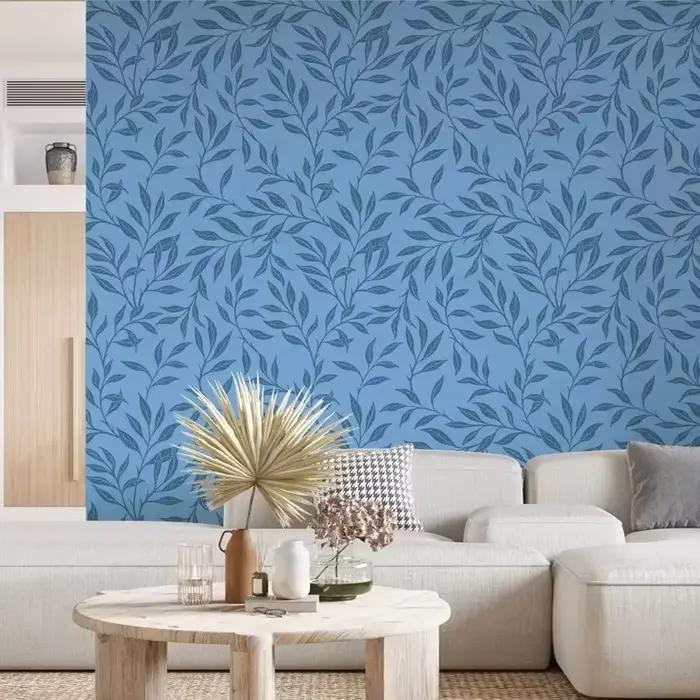 Papier peint esthétique aux feuilles bleues
