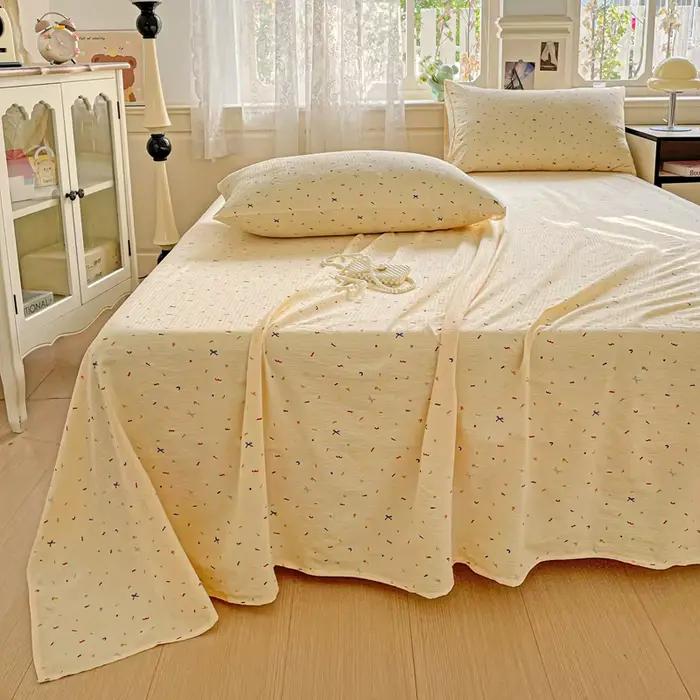 "Drap de lit en coton lavé de couleur unie