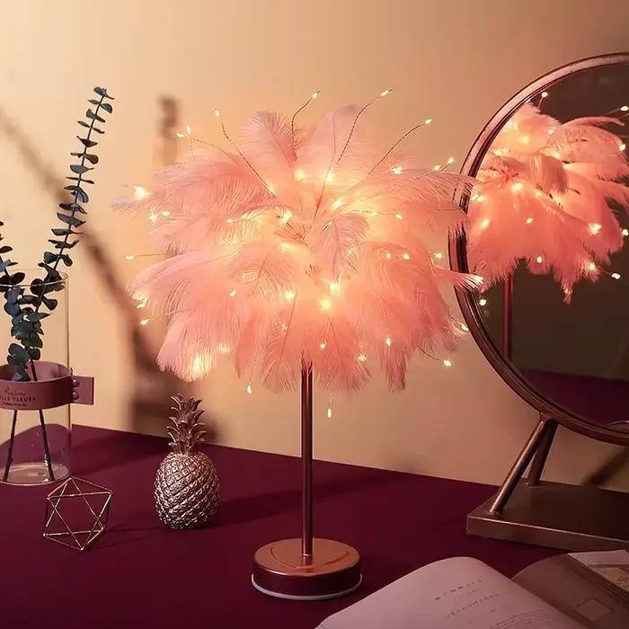 Lampe de Table créative en plumes avec télécommande