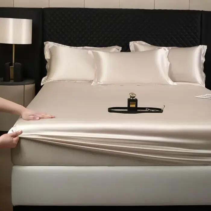 Ensemble de 3 draps en soie de mûrier 100% haut de gamme avec taie d'oreiller