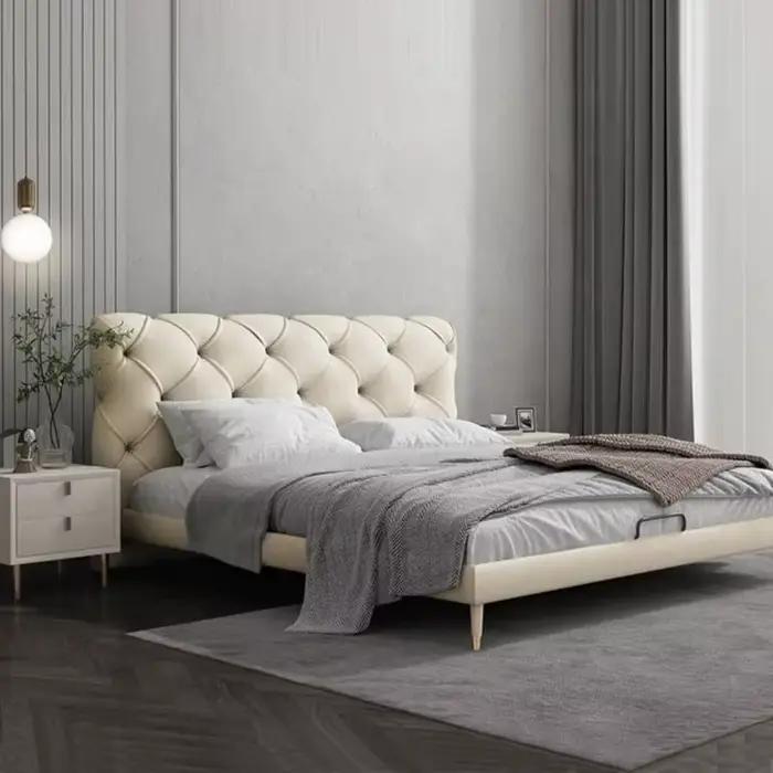 Lits fantaisie De luxe cadre rembourré double tables De chevet lit chambre nordique Camas De Matrimonio dortoir meubles accessoires