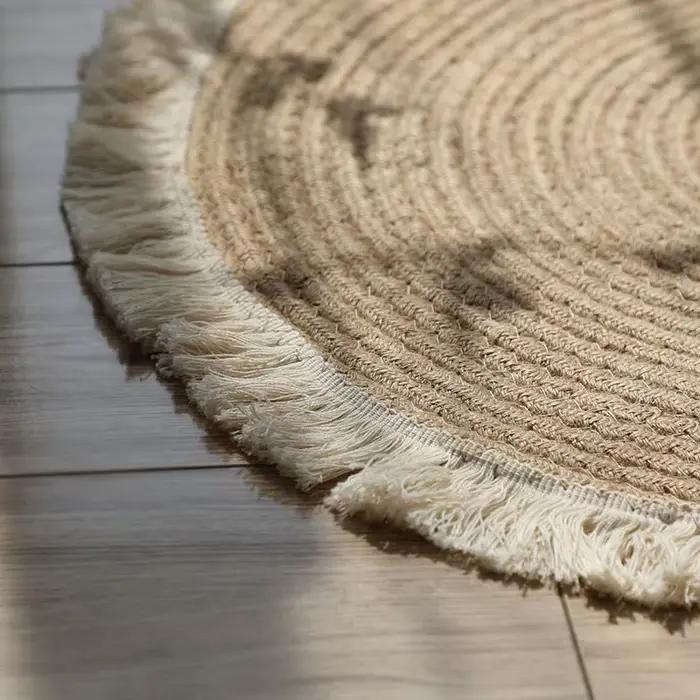 HeMu-Tapis Rond Tissé à la Main avec Pompon