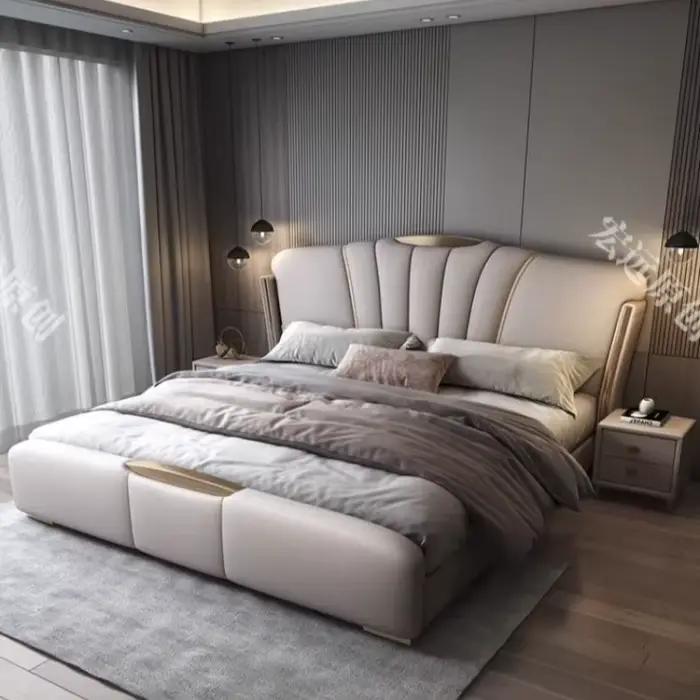 Lit double en bois de luxe 200x220cm avec rangement