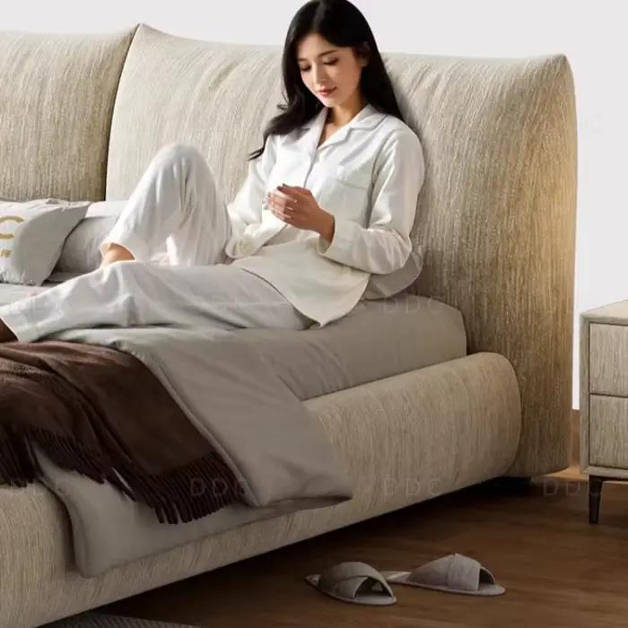 Lit double en tissu chenille pour chambre à coucher