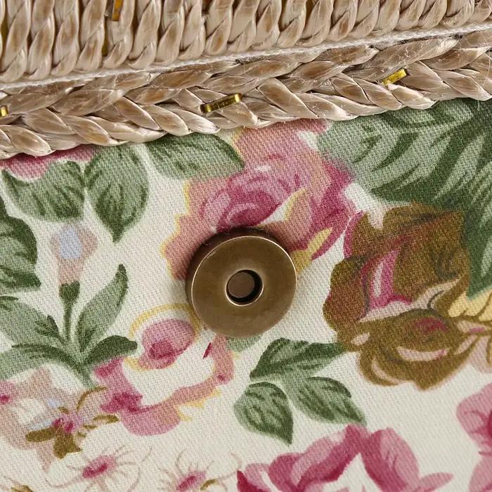 Boîte de rangement artisanale avec poignée, panier à coudre, tissu imprimé floral, ménage, divers articles