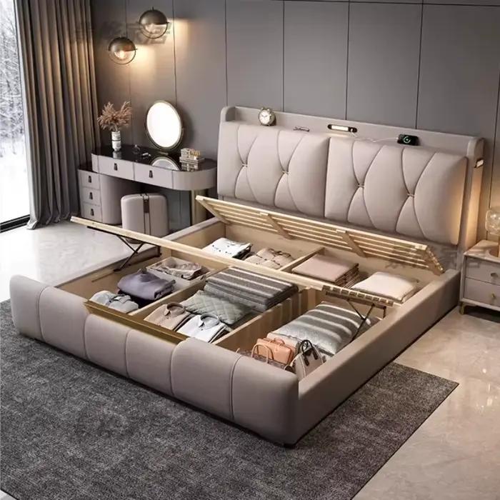 Chambres à coucher : Lit double avec éclairage de nuit et rangement