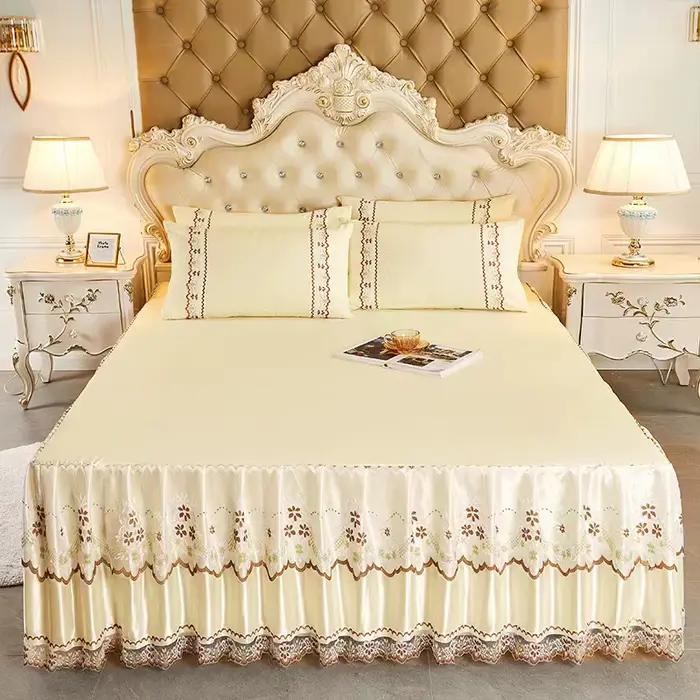Ensemble de 3 pièces de jupe de lit en dentelle douce