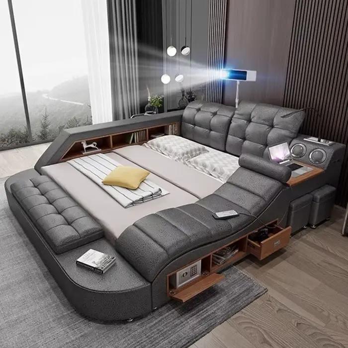 Lit de luxe Queen électronique japonais Tatami rembourrage lit tables de nuit King Size Muebles Para El Hogar meubles de chambre