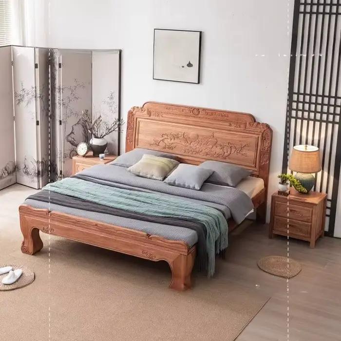 Lit de rangement de luxe vintage en bois sculpté