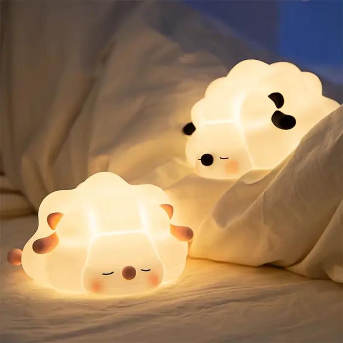 Veilleuse LED en Forme de Mouton, Lanterne Rechargeable, Dessin Animé Mignon, Décoration de Chambre à Coucher, Lampe de Table de Bureau, Cadeau d'Anniversaire pour Enfant