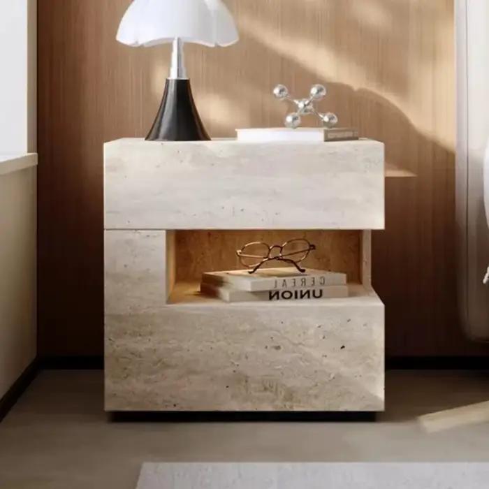 Table de chevet suspendue intelligente de style travertin moderne avec lampe