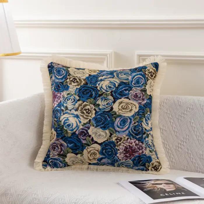 Oreiller Floral Vintage en coton et lin