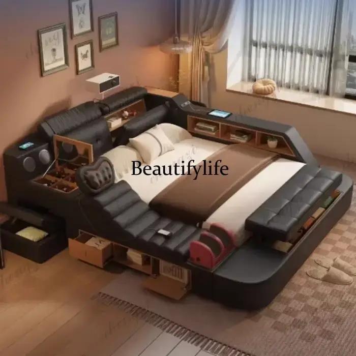 Lit double king size A182 noir avec tiroirs de rangement