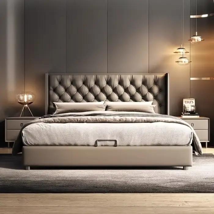 Tête de lit Double en cuir artificiel 180x200cm, cadre en bois, lit de chambre Queen pleine taille, meubles de luxe King Size