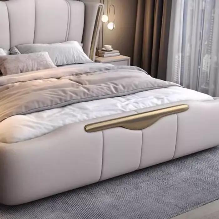 Lit Double Luxe Moderne avec Tête de Lit Rembourrée 200x220cm