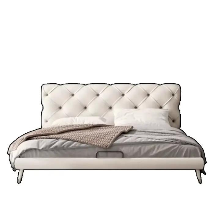 Lits fantaisie De luxe cadre rembourré double tables De chevet lit chambre nordique Camas De Matrimonio dortoir meubles accessoires