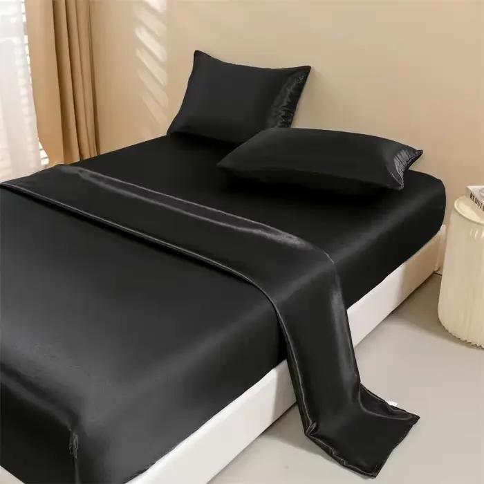 Draps de lit en satin, ensemble de draps Queen Size