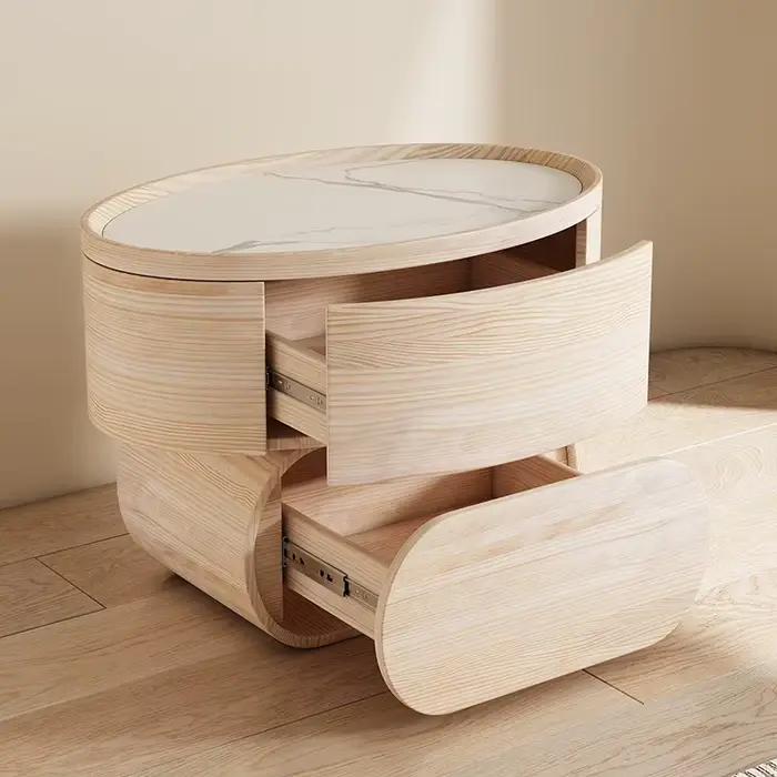 Table de chevet en bois massif et cuir